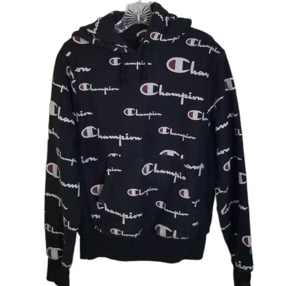 Champion Reverse Weave All Over Logo Print Pullover Hoodie Sweatshirt Size S - Picture 3 of 8